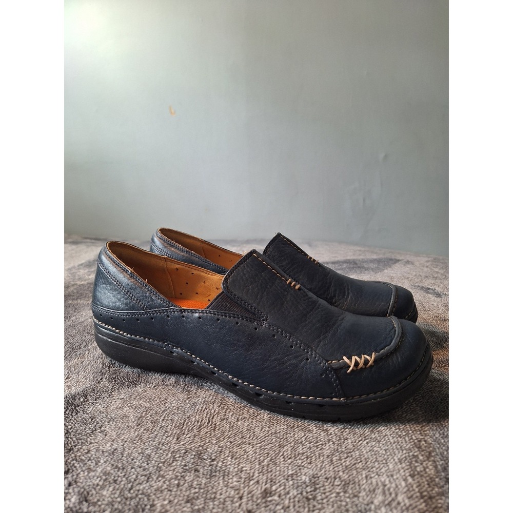 Clarks Unstructured Leather Oxford Loafer Shoes Womens‎ 7 Wide Navy Barefoot
